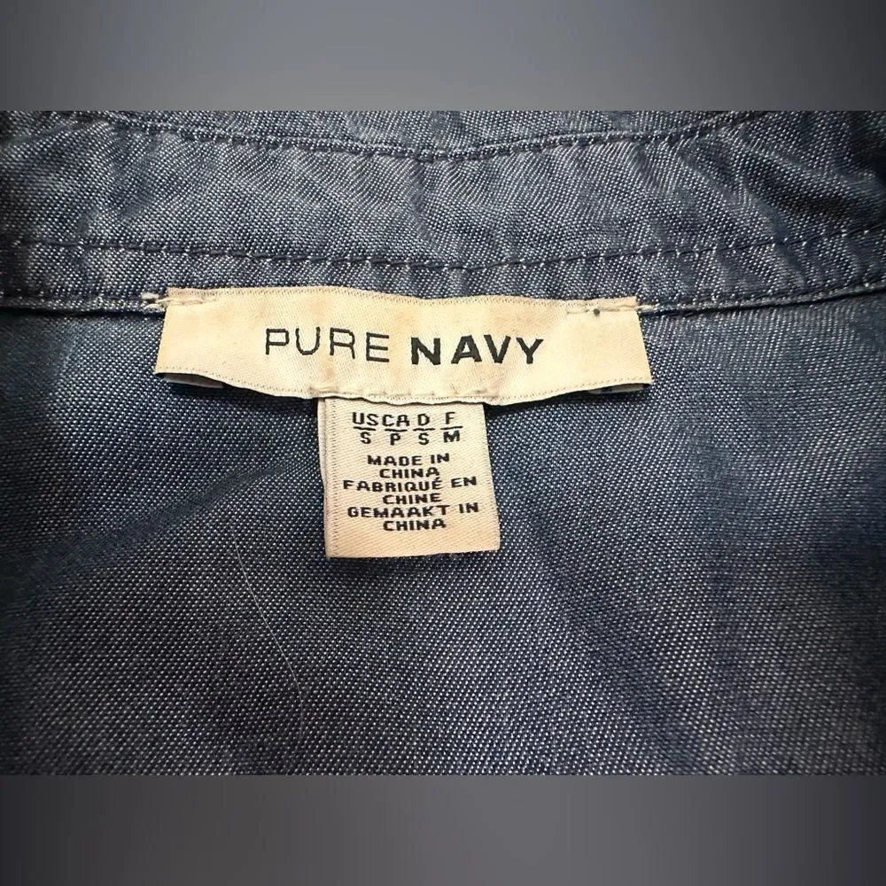 Pure Navy Lightweight Denim Button-Up Shirt 100% Lyocell Size Small Chambray Top - Picture 8 of 12